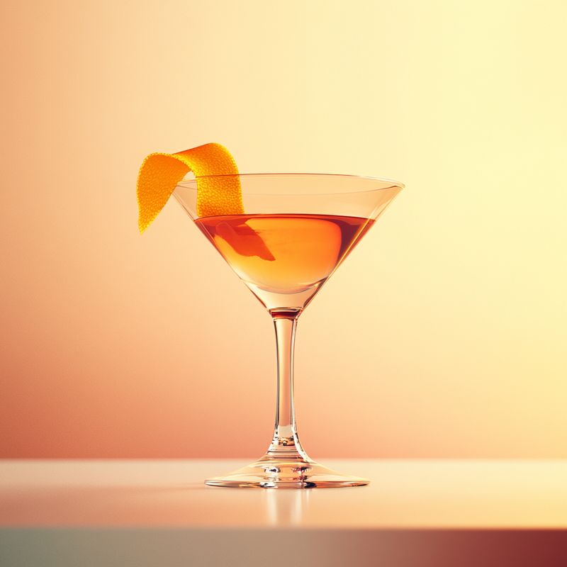 A photo of the Maurice Cocktail cocktail containing Beefeater London Dry Gin, Pernod Absinthe, Noilly Prat Dry Vermouth, Martini & Rossi Rosso Sweet Vermouth, Freshly squeezed orange juice in a Martini.