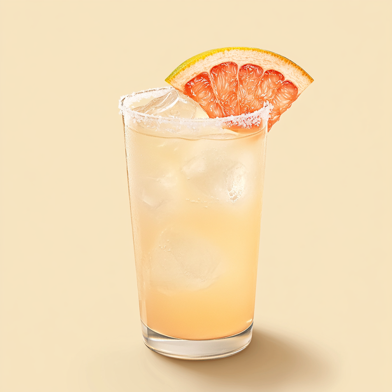 A photo of the Simple Paloma cocktail containing Patron Silver Tequila, Freshly squeezed lime juice, Three Cents Pink Grapefruit Soda in a Collins.