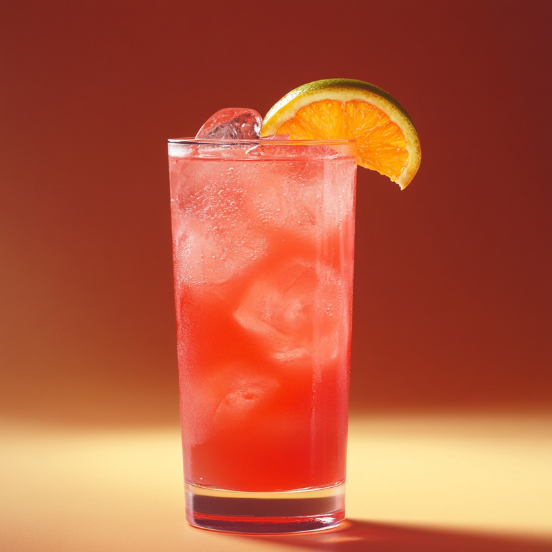 A photo of the Sunset Sling cocktail containing Ketel One Vodka, Giffard Triple Sec, Freshly squeezed orange juice, Freshly squeezed lime juice, Liber & Co. Real Grenadine, Hamilton Navy Strength 114 Proof Rum in a Sling.