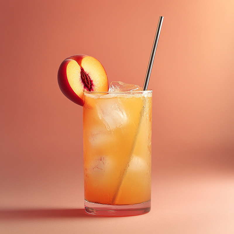 A photo of the Whiskey Squirt cocktail containing Peach purée, Savage & Cooke Cask Finished Bourbon, Grand Marnier, Club soda in a Collins.