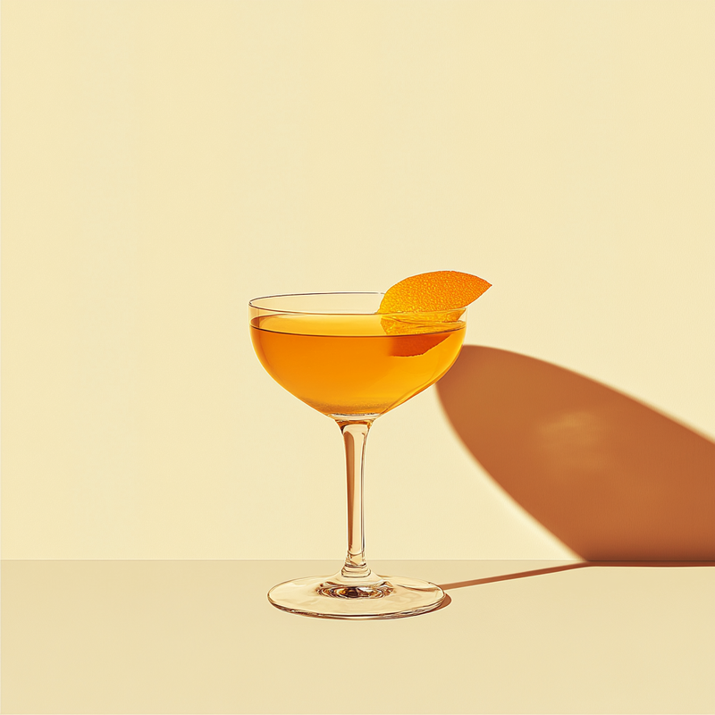 A photo of the Cognac and Genever Glissade cocktail containing Hennessy V.S. Cognac, Bols Genever, Cocchi Americano Bianco, Barley malt syrup (1:1), Angostura Orange Bitters in a Coupe.