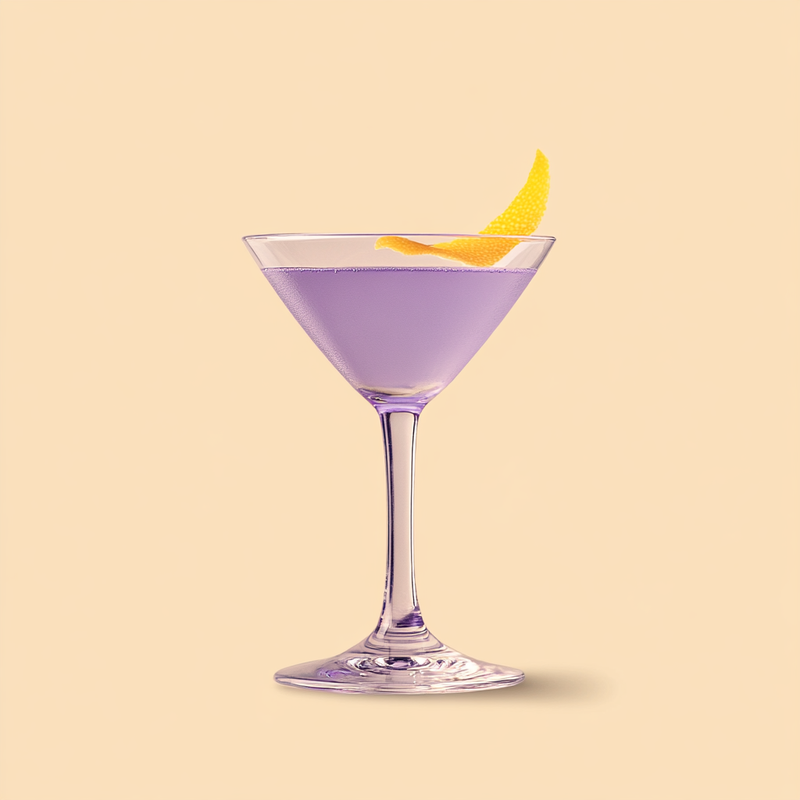 A photo of the Lavender Kiss cocktail containing Beefeater London Dry Gin, Giffard Crème de Violette Liqueur, Freshly squeezed lemon juice, Rose water, Chilled water (reduce if wet ice) in a Martini.