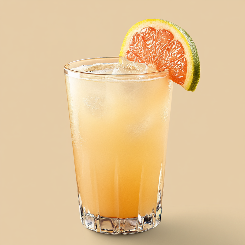 A photo of the Grapefruit Brisa cocktail containing Novo Fogo Chameleon Cachaça, Lillet Blanc Aperitif, Freshly squeezed lime juice, Lemonade in a Collins.