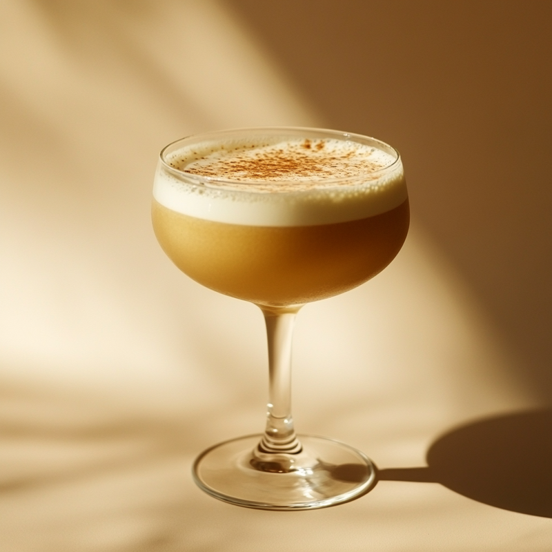 A photo of the Brandy Alexander cocktail containing Hennessy V.S. Cognac, Giffard Crème de Cacao Liqueur, Marie Brizard Crème de Cacao White, Single cream / half-and-half, Fee Brothers Fee Foam Egg White Alternative in a Coupe.