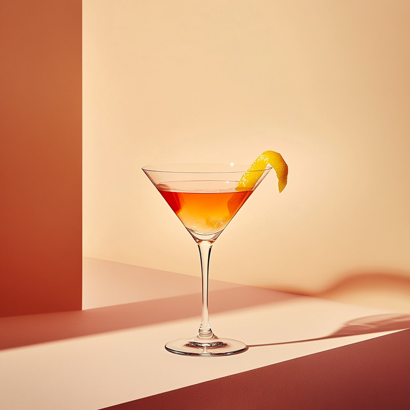 A photo of the Napoleon Market cocktail containing Beefeater London Dry Gin, Giffard Triple Sec, Fernet-Branca Amaro Liqueur, Dubonnet Rouge, Chilled water (reduce if wet ice) in a Martini.
