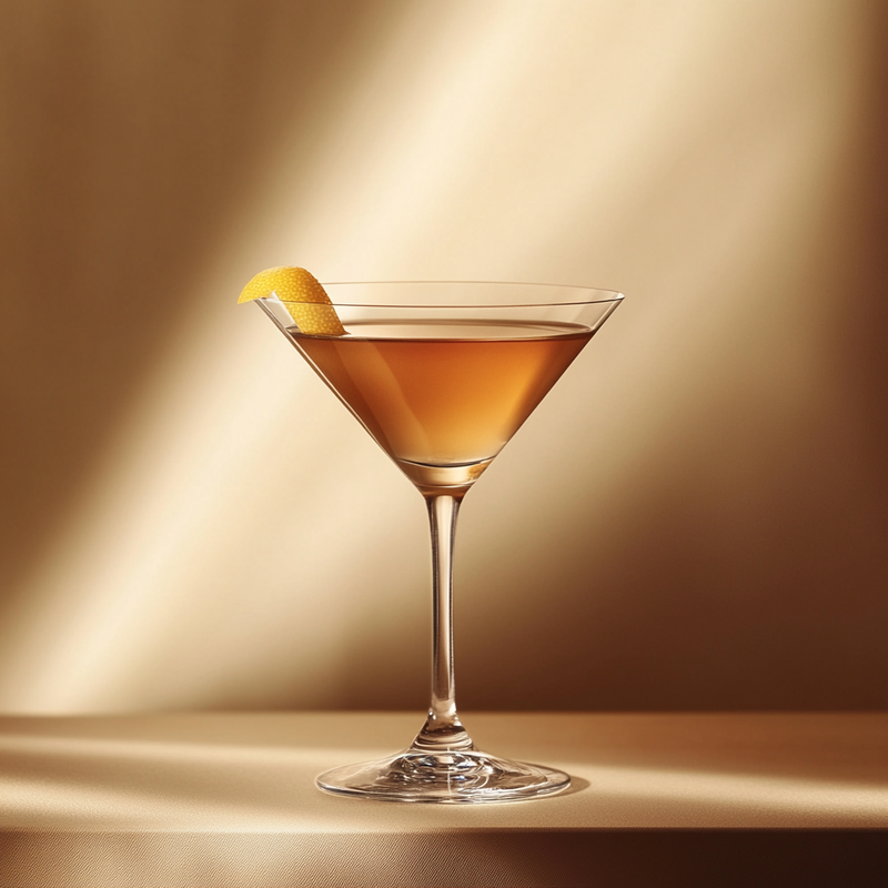 A photo of the Tri-Spirit Tango cocktail containing Beefeater London Dry Gin, Roger Groult 3 Year Reserve Pays D'Auge Calvados, Compass Box Great King Street Artist's Blend Scotch in a Martini.