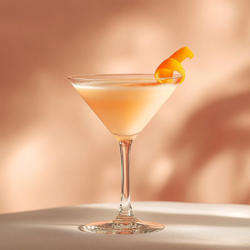 A photo of the Creamsicle Dream cocktail containing Ketel One Vodka, Rothman & Winter Orchard Peach Liqueur, Freshly squeezed orange juice, Single cream / half-and-half in a Martini.