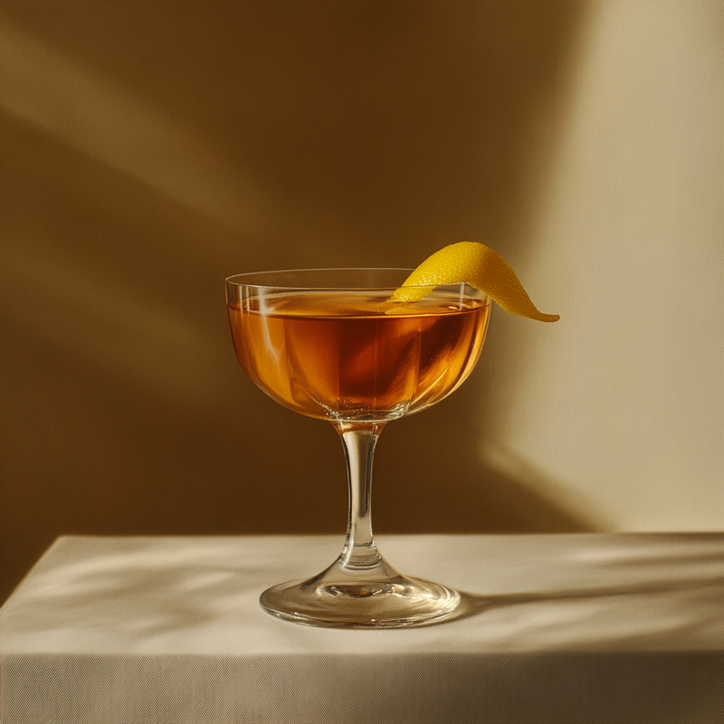 A photo of the Cynara Whisper cocktail containing Valdespino Inocente Fino Sherry, Cynar, Luxardo Maraschino Liqueur, Angostura Aromatic Bitters in a Coupe.