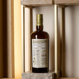 Hampden rum bottle in a wooden display case