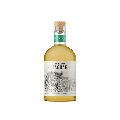 Bottle of Alma Del Jaguar Reposado Tequila.
