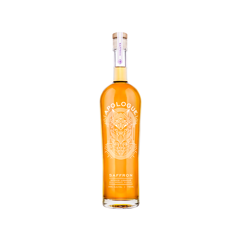 Bottle of Apologue Saffron Liqueur.