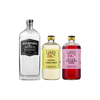 Bottles of Aviation Gin, Liber & Co. Tonic Syrup, Liber & Co. Strawberry Syrup.