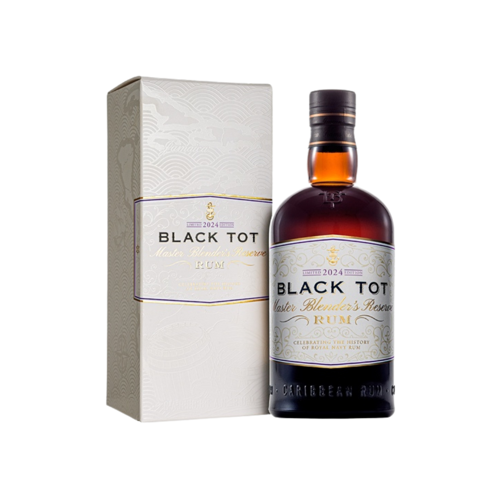 Bottle of Black Tot Master Blender’s Reserve 2024 Aged Caribbean Rum.