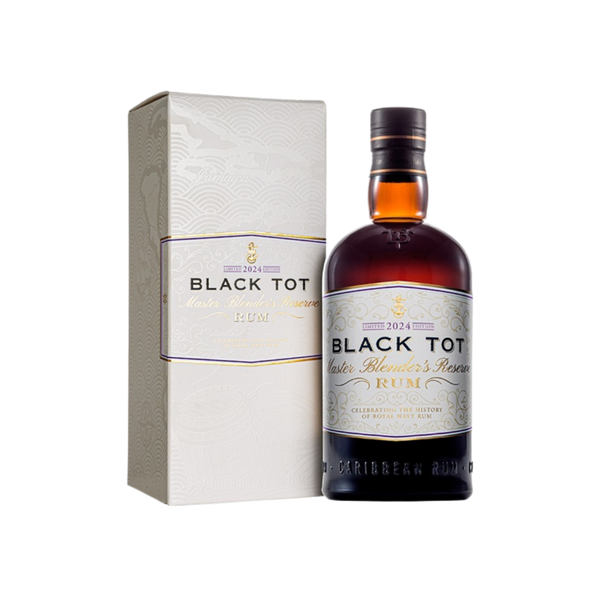 Bottle of Black Tot Master Blender’s Reserve 2024 Aged Caribbean Rum.