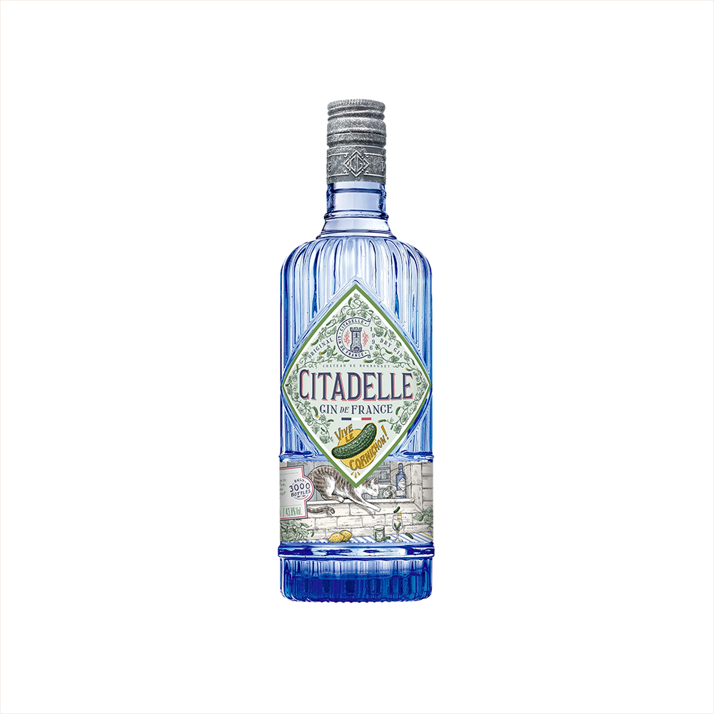 Bottle of Citadelle Vive le Cornichon Gin.