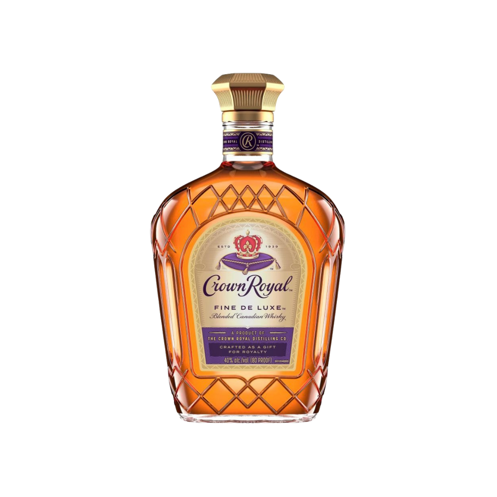 Bottle of Crown Royal Blended Canadian Whisky.