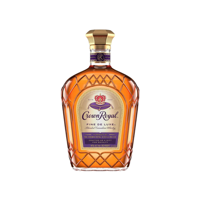 Bottle of Crown Royal Blended Canadian Whisky.