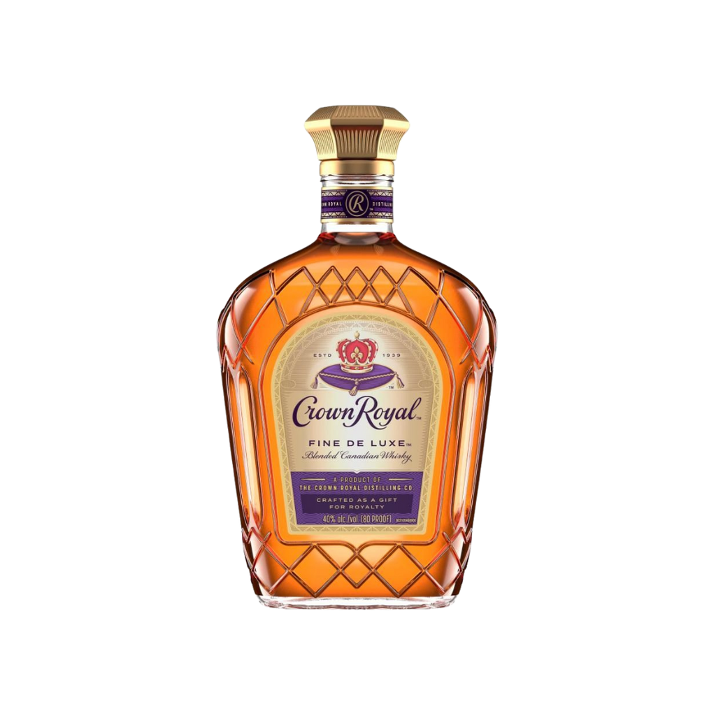 Bottle of Crown Royal Blended Canadian Whisky.
