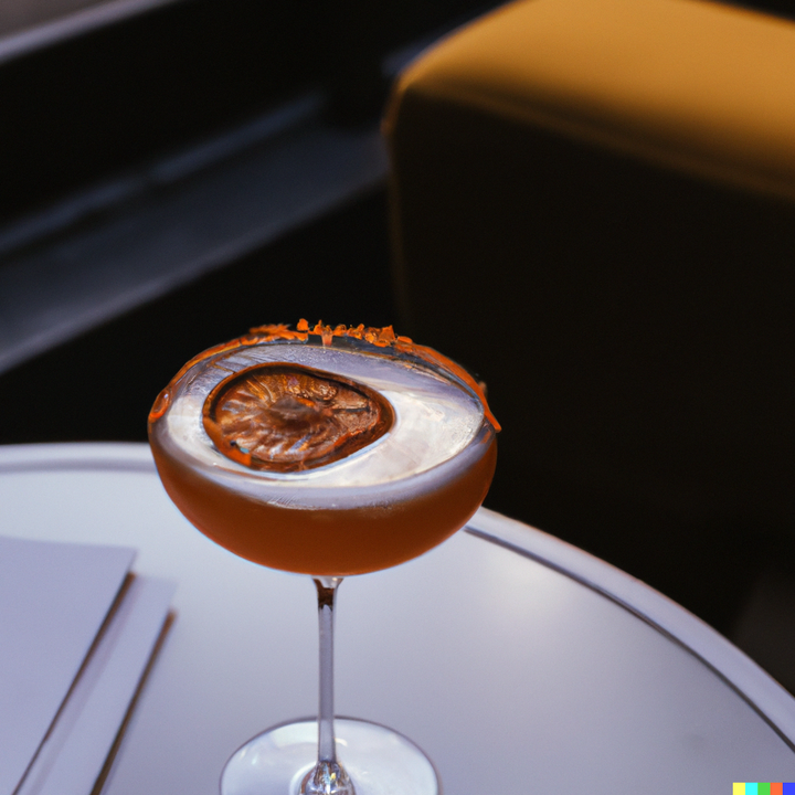 Aperitivo with a slice of orange sitting on a table.