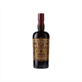 An appealing stately bottle of dark liquid with a burgandy foil wrapped top. The label is ornate in rich colors and reads: Del Professore Vermouth. There are large embossed letters of the same title running along the bottom of the bottle.