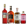 Bottles of Campari, Appleton 12 Rum, St. George Absinthe Verte, Liber & Co. Pacific Syrup.