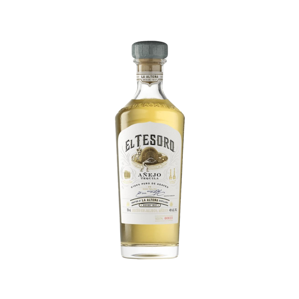 Bottle of El Tesoro Añejo Tequila.