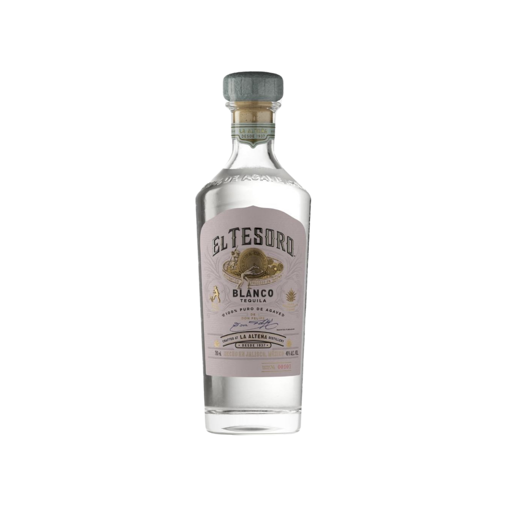 Bottle of El Tesoro Blanco Tequila.