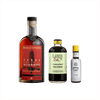 Bottles of Balcones Texas Pot Still Bourbon, Liber & Co. Caramelized Fig Syrup, and Angostura Aromatic Bitters.