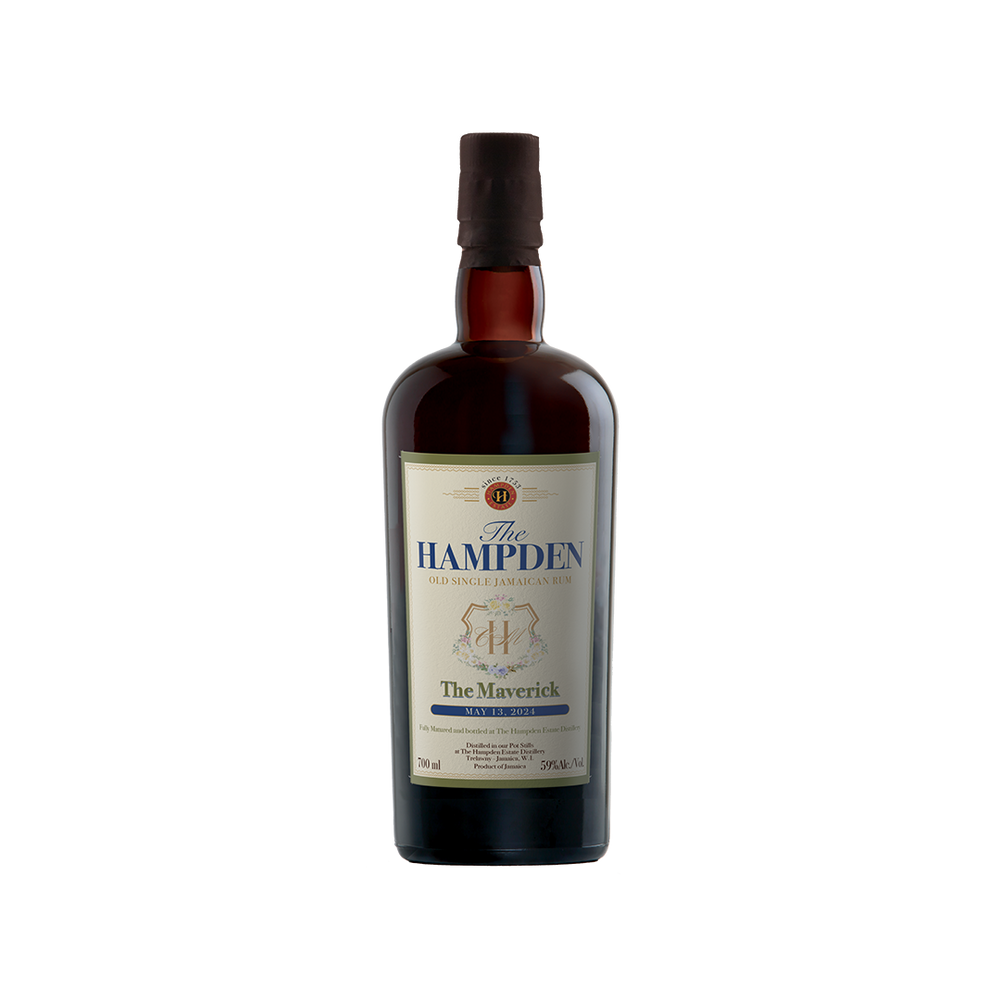 Bottle of The Hampden whisky on a white background