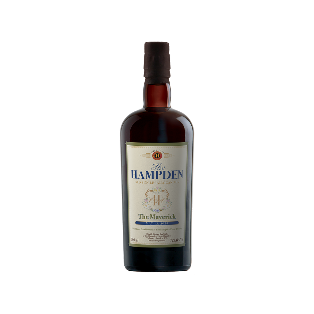 Bottle of The Hampden whisky on a white background