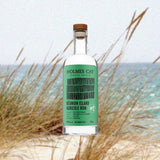 Bottle of Holmes Cay Reunion Island Agricole over backdrop of sand dune by the ocean.