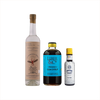 Bottles of La Puritita Verda Mezcal, Liber & Co Demerara Gum Syrup, and Angostura Aromatic Bitters.