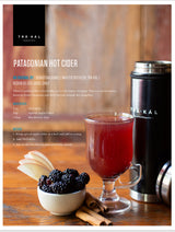 A cocktail recipe for Trakal Patagonia Spirit: Patagonian Hot Cide. It calls for adding 2 oz of Trakal to a mug of hot cider and stirring in 1 tbsp of blackberry jam until fully mixed.