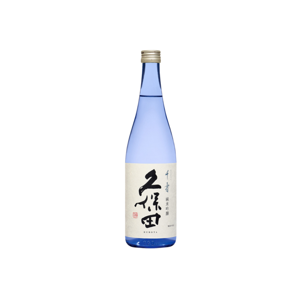 Bottle of Kubota Blue Senjyu Junmai Ginjo Sake.