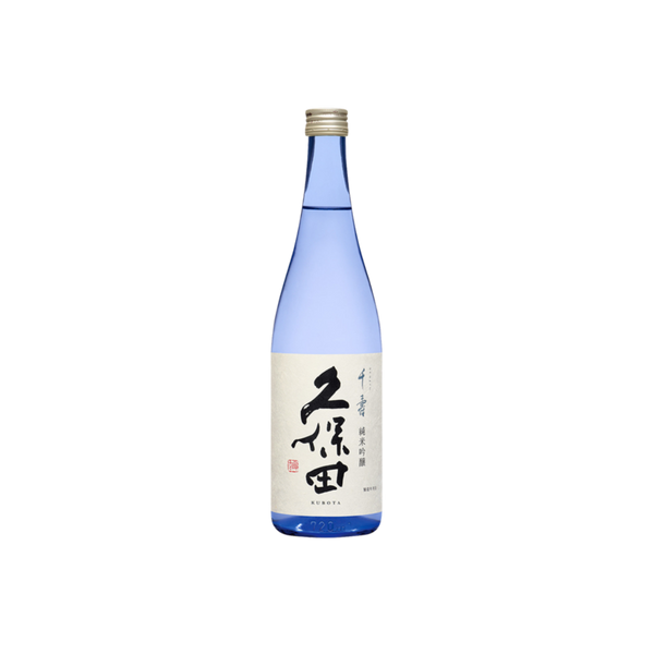 Bottle of Kubota Blue Senjyu Junmai Ginjo Sake.
