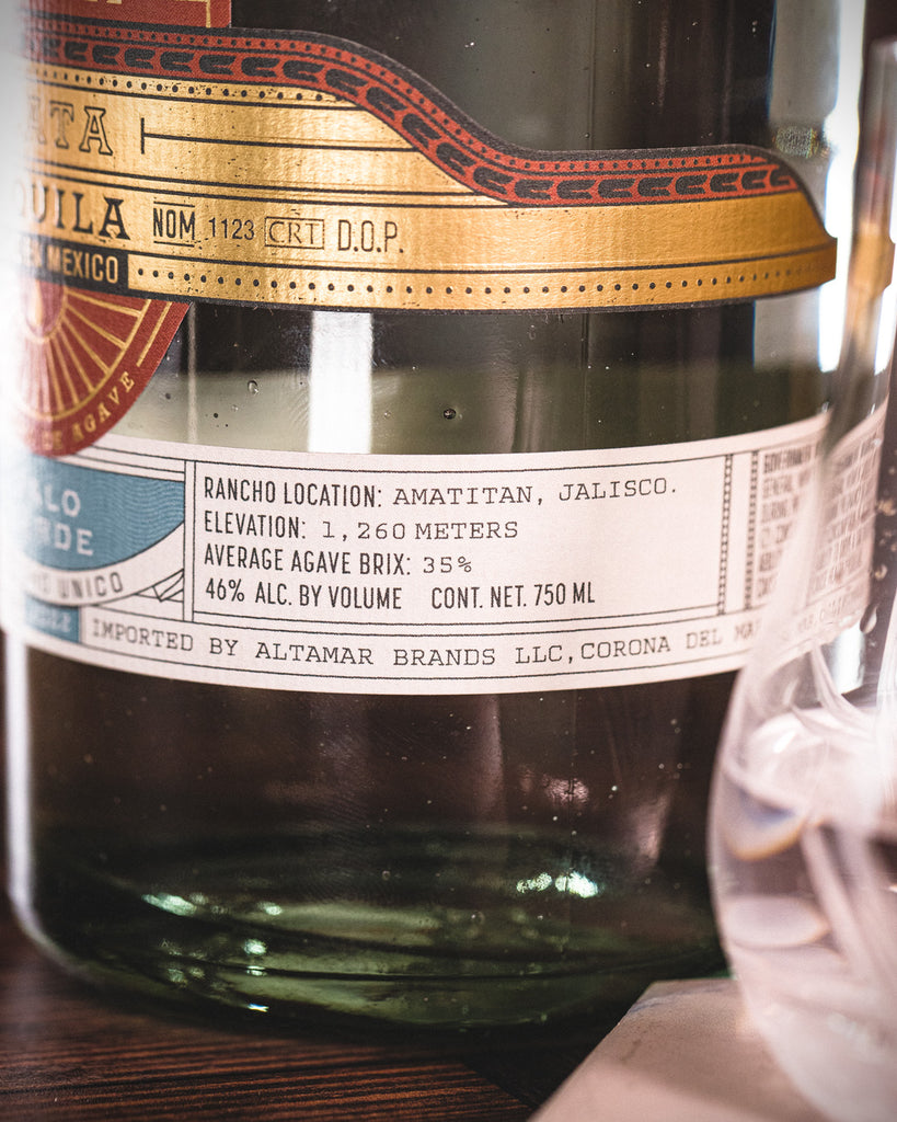 Up close image of label of Lagrimas del Valle Tequila - 2022 Palo Verde Plata.