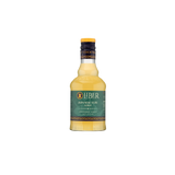 A bottle of Liber Japanese Yuzu Syrup with a green label and yellow liquid inside, set against a plain white background.