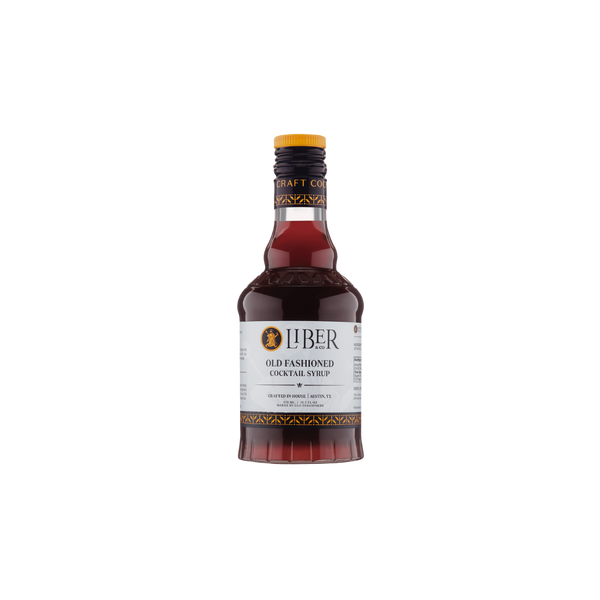 Bottle of Liber Old Fashioned Cocktail Syrup on a white background