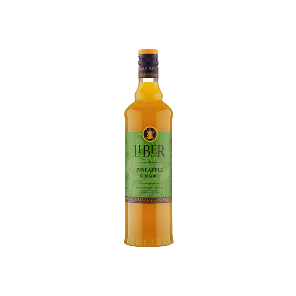 Bottle of Liber Pineapple Gum liqueur on a white background