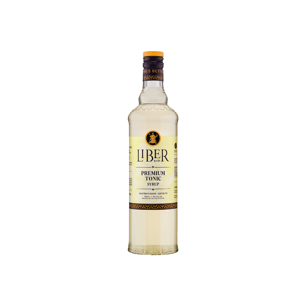 Bottle of Liber premium tonic syrup on a white background