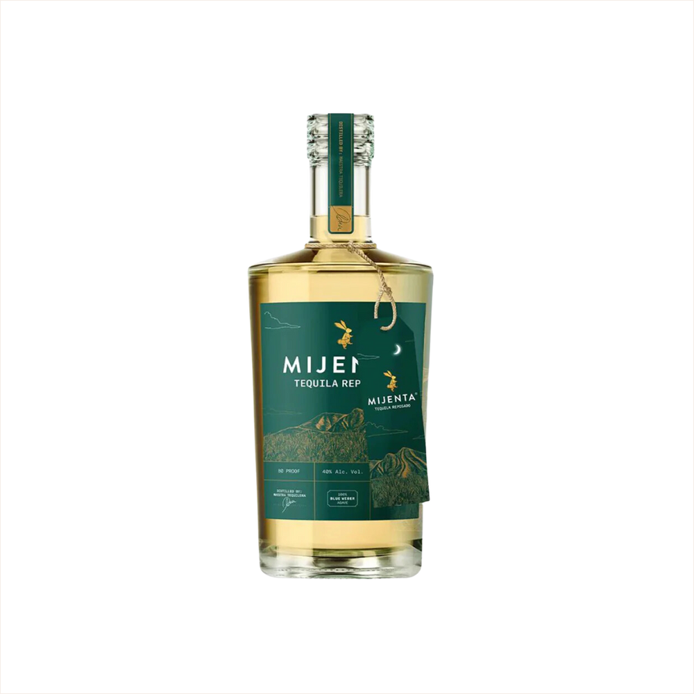 Bottle of Mijenta Reposado Tequila.