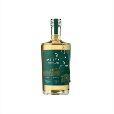Bottle of Mijenta Reposado Tequila.