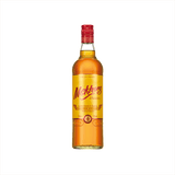 A large caramel colored bottle of liquid with a red screwtop cap.  The label says: Mekhong The Spirit of Thailand.