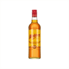 A large caramel colored bottle of liquid with a red screwtop cap.  The label says: Mekhong The Spirit of Thailand.
