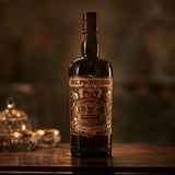 A close-up shot of the gorgeous dark, elegant bottle fo Del Professore Vermouth di Torino Rosso. Moody. Decadent.