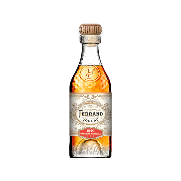 A bottle of Pierre Ferrand Original Formula 1840 Cognac with a white and gold label, indicating its premium quality.
