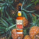 750ml bottle of Planteray Stiggins' Fancy Pineapple Rum - against a backdrop of fresh pineapples.