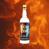 Bottle of Rum Fire Overproof Jamaican Rum over back drop of fire.