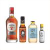 Bottles of Angostura 7 Year Old Rum, Regans Orange Bitters, Liber & Co. Gum Syrup, and Angostura Aromatic Bitters.