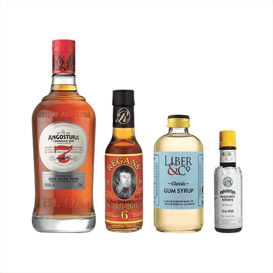 The Best Rum Old-Fashioned: Angostura 7 Year Old Rum + Liber & Co Classic Gum Syrup + Angostura Bitters + Regans' Orange Bitters
